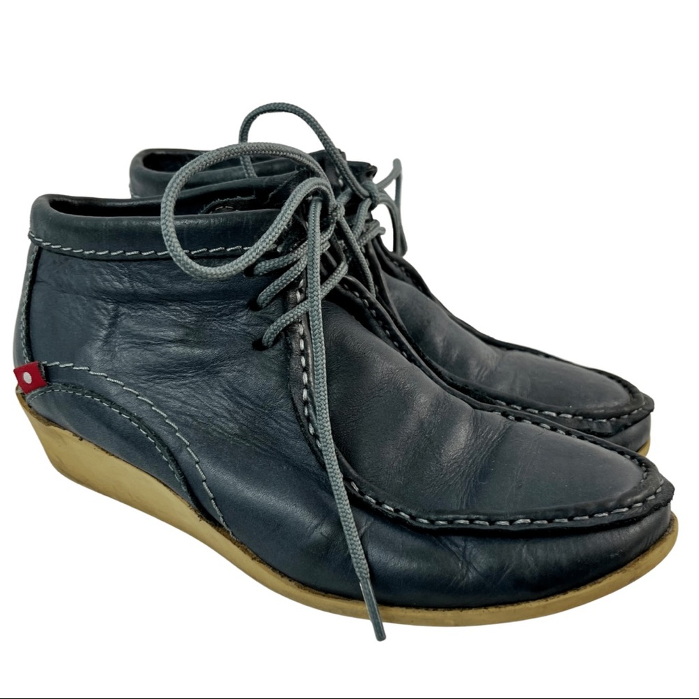 OLIBERTE Nishia Blue Leather Lace Up Booties Womens Size 37 US 7